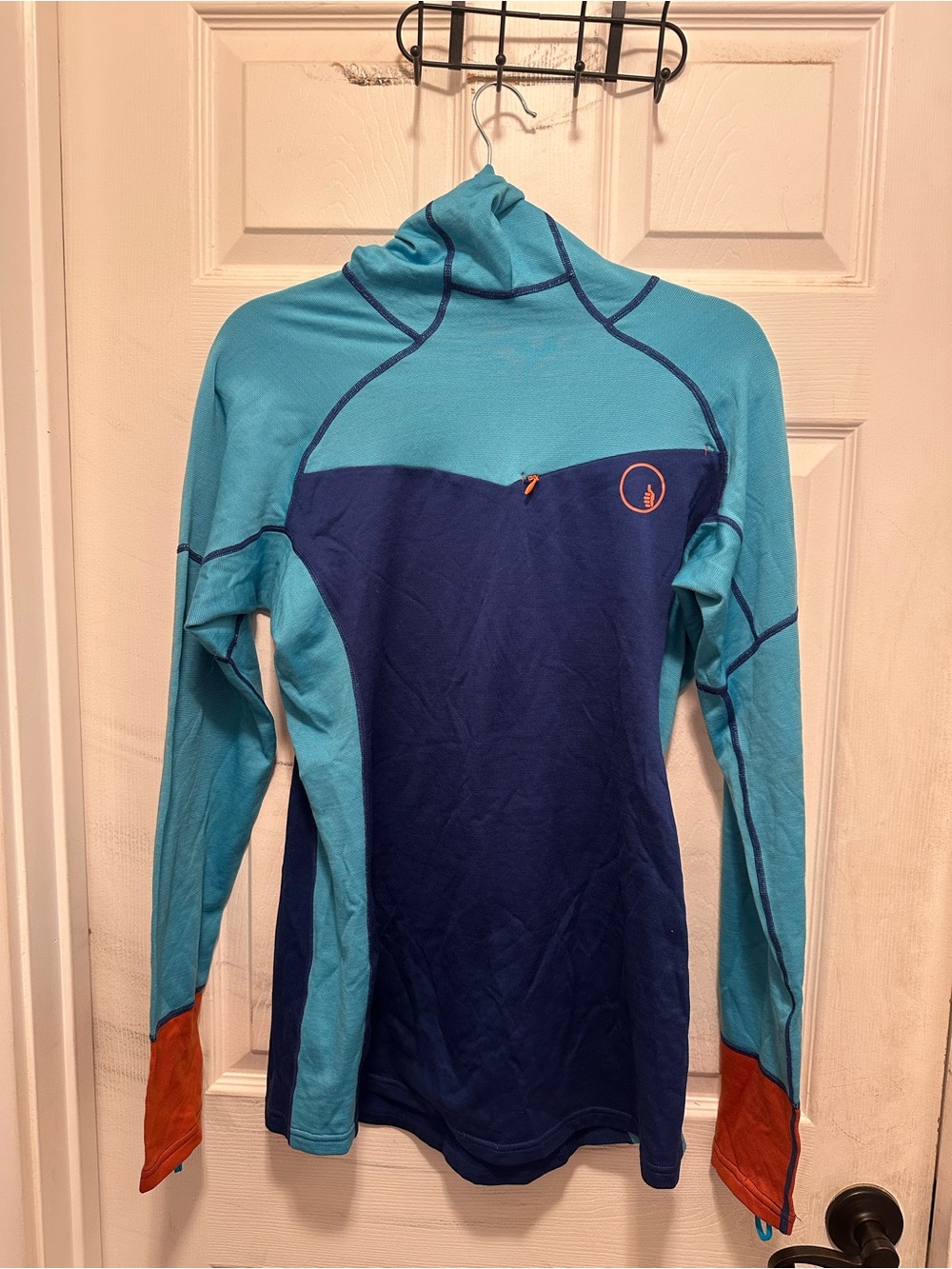 Trewgear Chilltop Blue Two-Tone Athletic Hoodie with Orange Accents Merino L